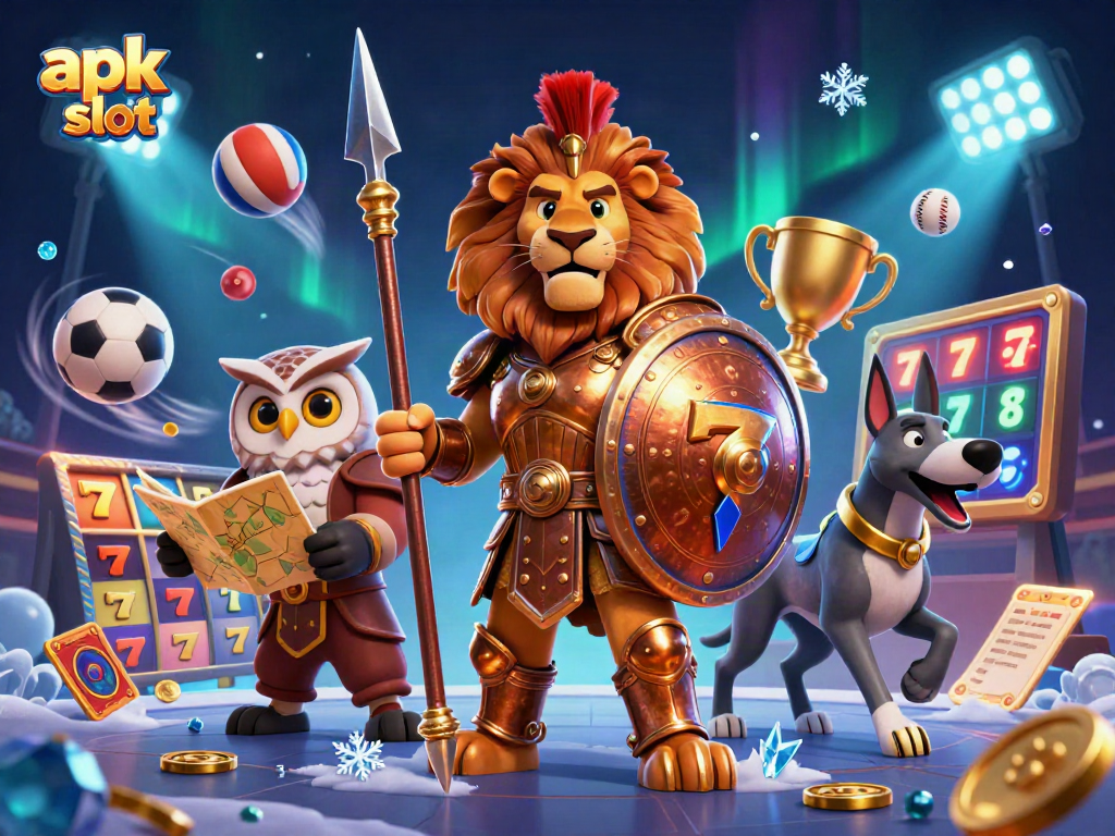 Engage in exciting action with apk slot as festive slot reels and characters collide in vibrant casino scenery.